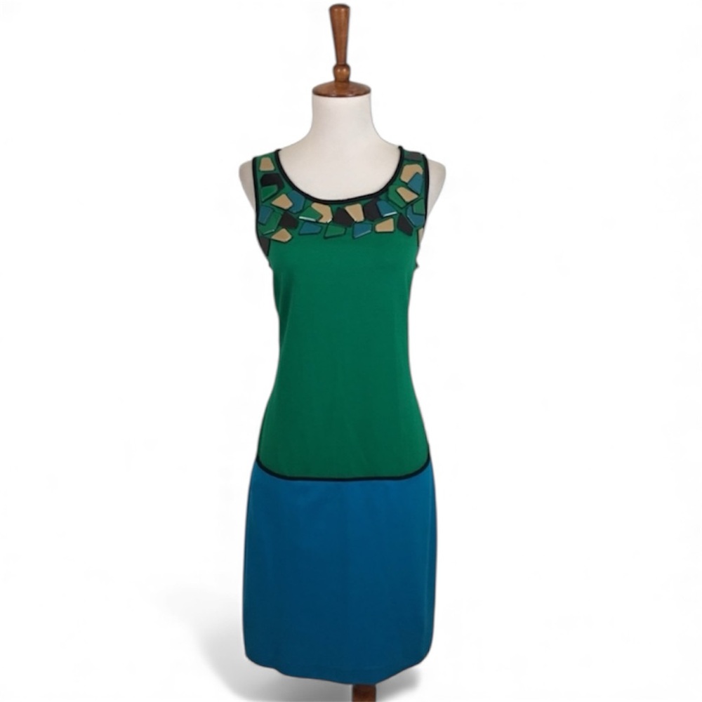 Cynthia Steffe Colorblock Dress Women’s 6 Sleeveless Crew Neck Beaded Drop Waist